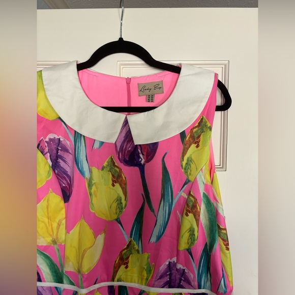 Lindy Bop: Molly Sue, Pink Tulips with Peter Pan collar  sz 16 - Picture 3 of 8